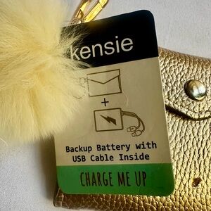 Kensie Gold Portable Backup Battery Keychain with Cream Pom